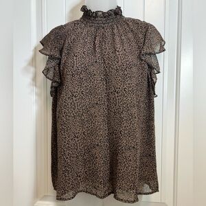 NWT! Eesome Sz Med Animal Print Flutter Boutique Top w/ ruffle stretch mock neck